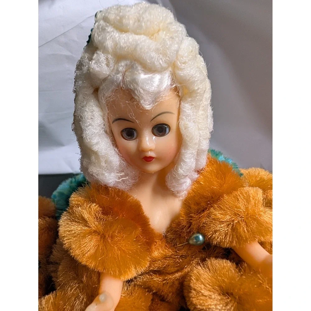 VTG Loopy Chenille Doll Kitsch Boudoir‎ 60s Gold Teal Décor Mid Century Coquette